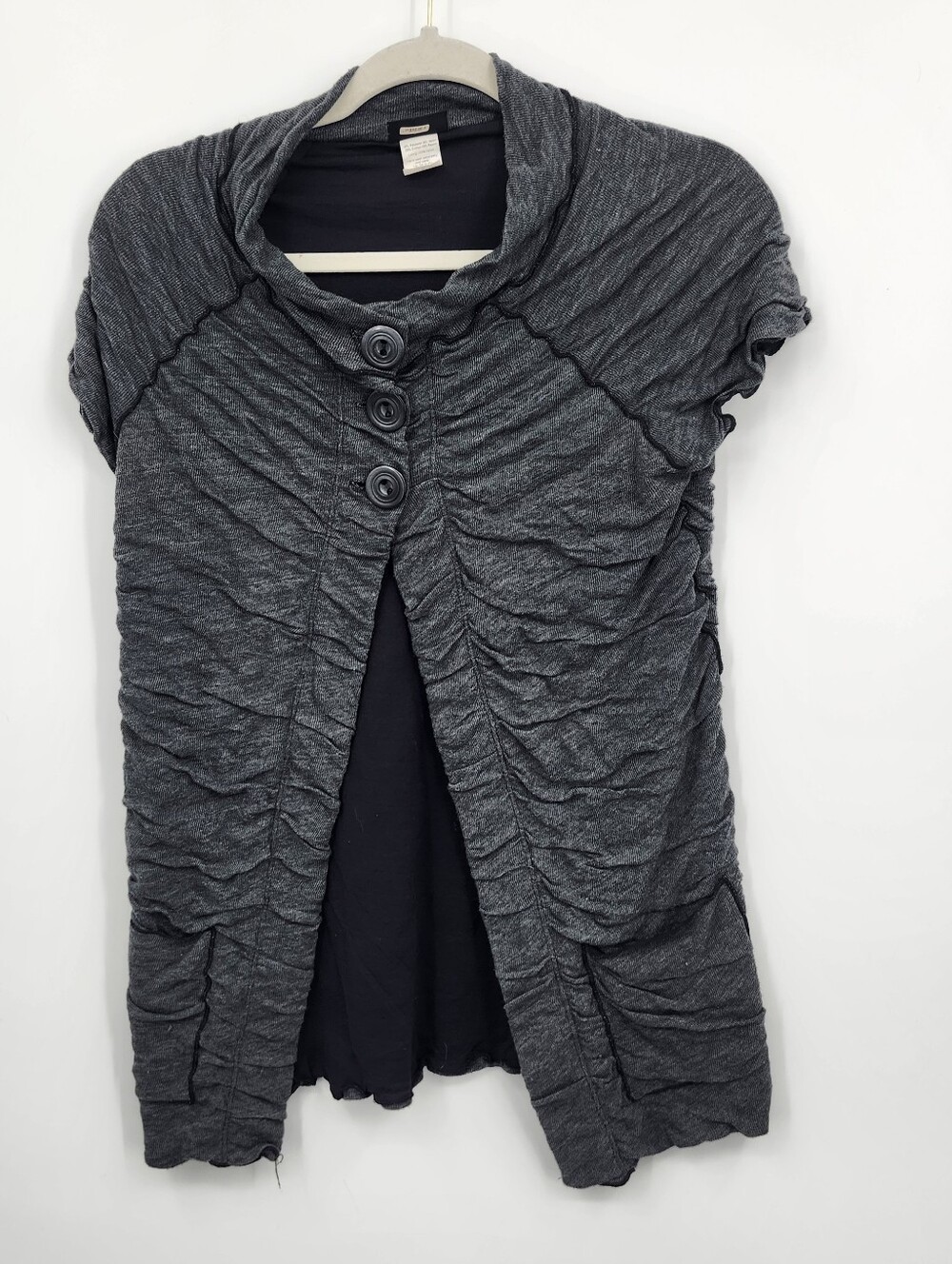 NTCO Nomadic Traders Gray Short Sleeve Crinkle Cardigan Button Lagenlook Sz S
